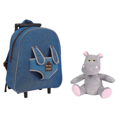 Рюкзак дитячий Perletti Toys Holly Hippo з м''якою іграшкою, на колесах, джинсовий (P13074)