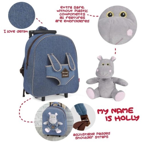 Рюкзак дитячий Perletti Toys Holly Hippo з м''якою іграшкою, на колесах, джинсовий (P13074)