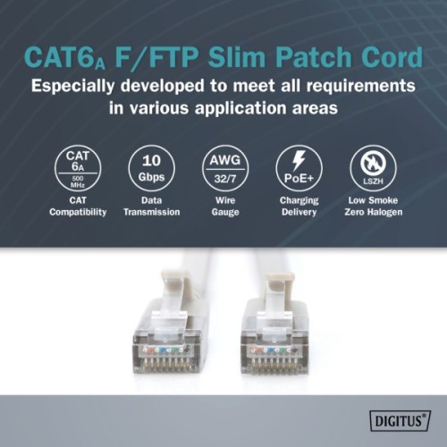 Патч-корд 7м, FTP, cat.6A, Sliim, AWG 32/7, Cu, LSZH, grey Digitus (DK-1632-A-070S)