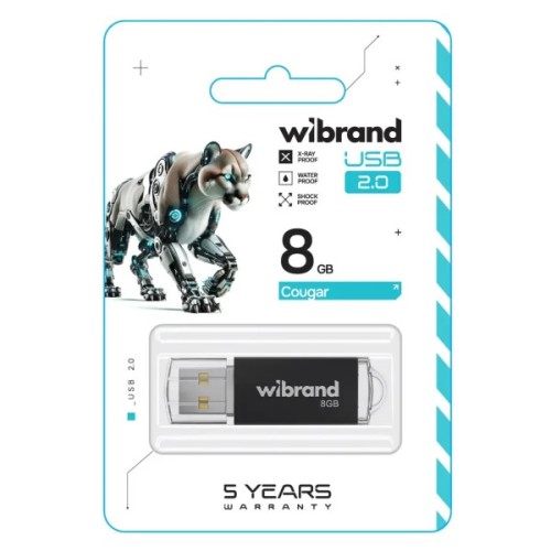 USB флеш накопичувач Wibrand 8GB Cougar Black USB 2.0 (WI2.0/CU8P1B)