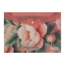 Папка - конверт Buromax А4 на кнопці, PEONY ARABESKI, напівпрозора, рожева (BM.3943-10)
