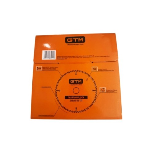 Диск пильний GTM 210×30мм, 72 зуби, по дереву (SBW-21072)
