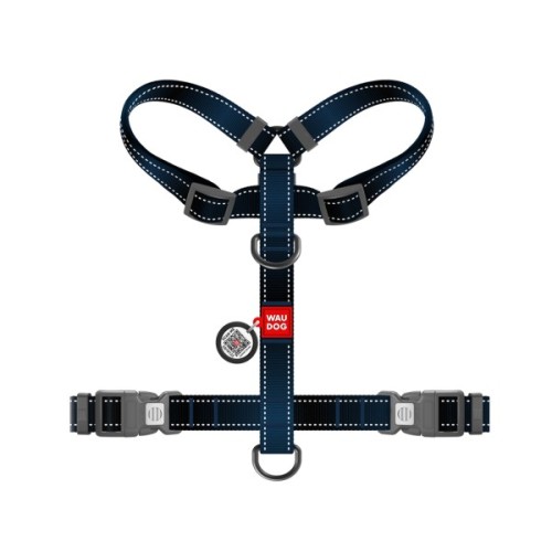 Шлея для собак WAUDOG Nylon Mono H-подібна з QR паспортом, світловідбивна, М чорна (54571)