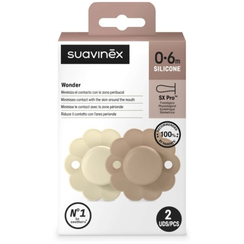 Пустушка Suavinex Wonder фізіологічна 2 шт, 0-6 місяців, світло-бежева та бежева (308404)