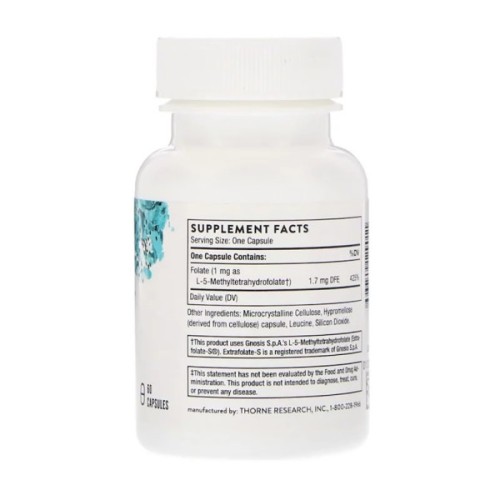 Вітамін Thorne Research Фолієва кислота, Метілфолат, 5-MTHF, 1 мг, 60 капсул (THR-12901)