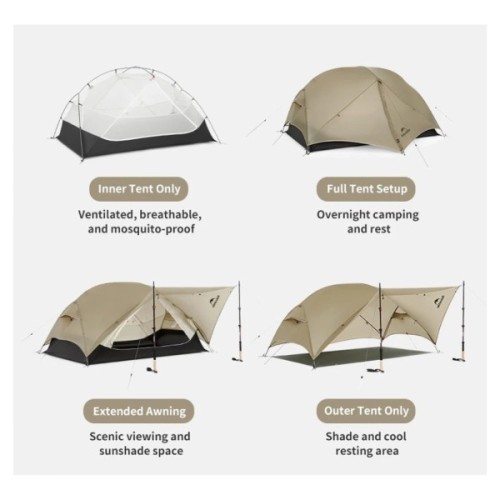 Намет Naturehike надлегкий двомісний Mongar CNK2550WS016, 15D, сiрий (6927595770504)