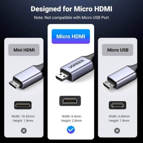Кабель мультимедійний HDMI M to HDMI micro M 1.0m V2.1 8K60Hz HD164 black Ugreen (15516)