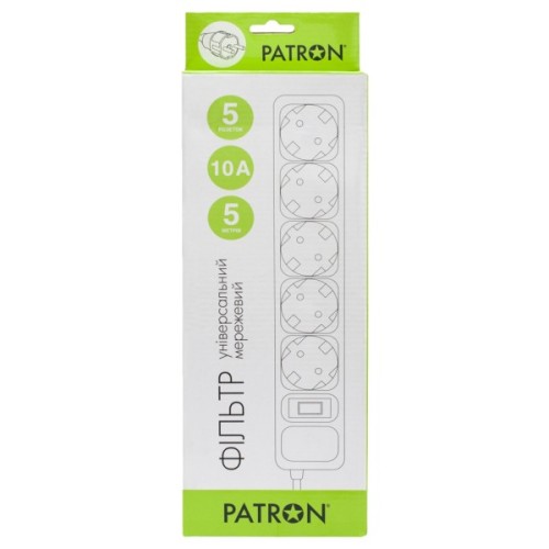 Мережевий фільтр живлення Patron 5m (SP-1055W), 5 розеток White (EXT-PN-SP-1055W)