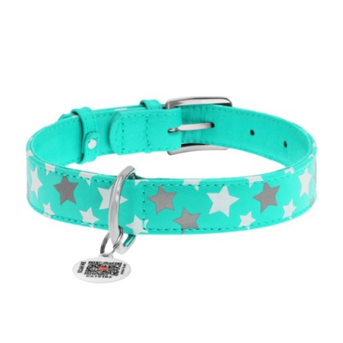 Нашийник для тварин WAUDOG Glamour з QR паспортом "Зірочка" M Ш 25 мм Д 38-49 см ментоловий (358713)