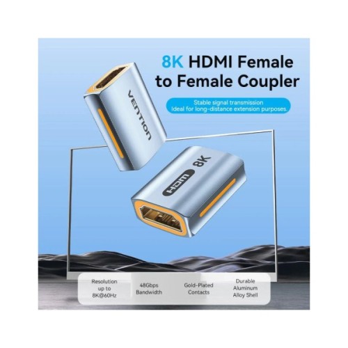 Перехідник HDMI F to HDMI F 8K Aluminum black Vention (AIUH0)