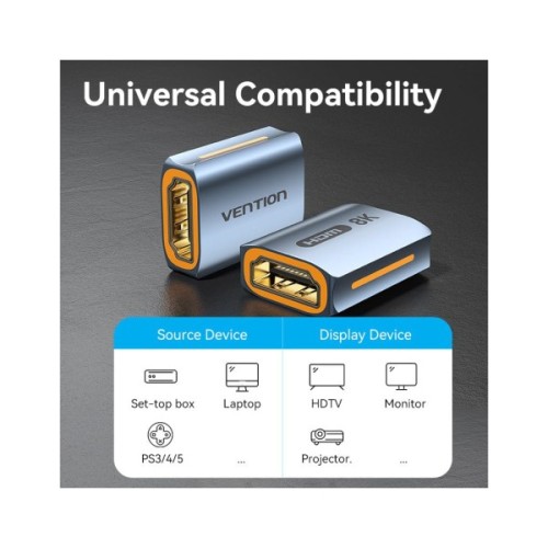 Перехідник HDMI F to HDMI F 8K Aluminum black Vention (AIUH0)