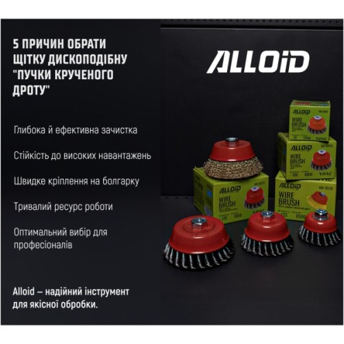 Щітка для електроінструменту Alloid дископодібна, пучки крученого дроту, 125мм, М14х2 (WB-60125)