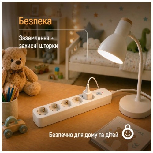 Мережевий фільтр живлення ColorWay CCA-3G1MM 5 розеток, 2m White (CW-PSEA1052W)