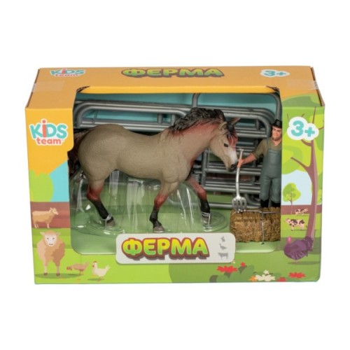 Фігурка Kids Team набір Ферма фермер, соврасая кінь (сіре забарвлення) (Q9899-X3_4)