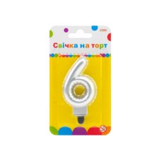 Свічка Maxi срібляста двостороння "6" у вигляді надувної кульки висотою 7,62 см (MX622095S-6)
