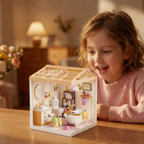 Конструктор Mini House румбокс серії Інтер'єр – Ванна кімната (світло) (8009)