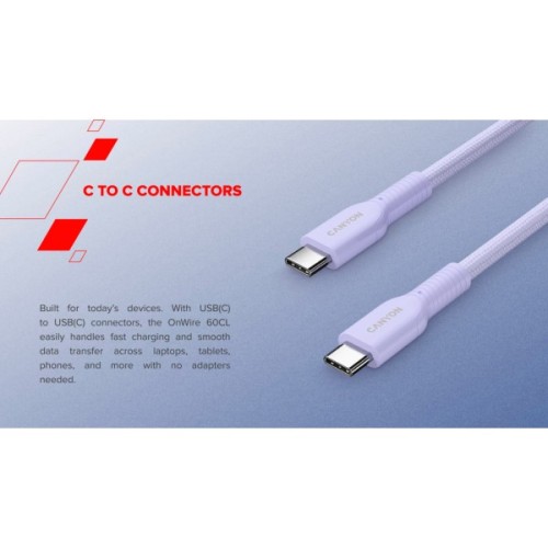 Дата кабель USB-C to USB-C 1.0m OnWire 60CL C-C 60W COLOR Braided 1m Light Blue Canyon (CND-CCAP60AB10LBL)