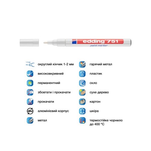 Маркер Edding Paint 1-2 мм круглий білий (e-751/49)
