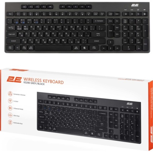 Клавіатура 2E KS280 Wireless/Bluetooth Black-Gray (2E-KS280WBGR_UA)