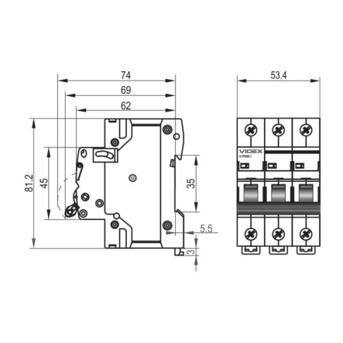 Автоматичний вимикач Videx RS6 RESIST 3п 63А 6кА С (VF-RS6-AV3C63)