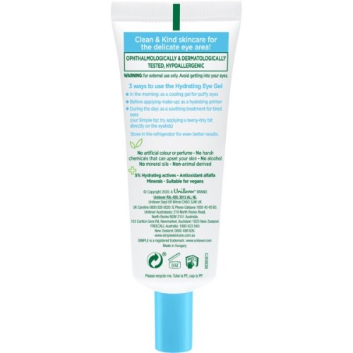 Гель для обличчя Simple Hydrating Eye Gel Water Boost Зволожуючий для області навколо очей 25 мл (8720181047879)