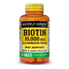 Вітамін Mason Natural Біотин 10000мкг з кератином, Biotin Plus Keratin, 60 таблето (MAV-17655)