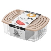 Харчовий контейнер Ardesto Fresh Набір 0.25/0.5/0.75/1.2л, пластик, прямокутна, бежевий (AR1312B)