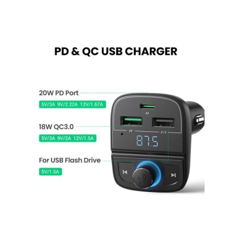 FM модулятор Ugreen CD229 Bluetooth Car Charger (5.0+PD+QC3.0+USB Flash Drive+TF (CD229)