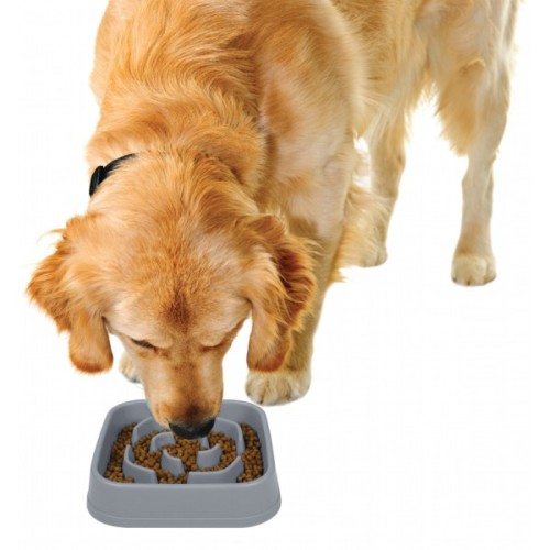 Посуд для собак Dexas Силіконова квадратна миска Slow Maze Feeder для повільного годування 1.44 л світло-сіра (0084297309930)