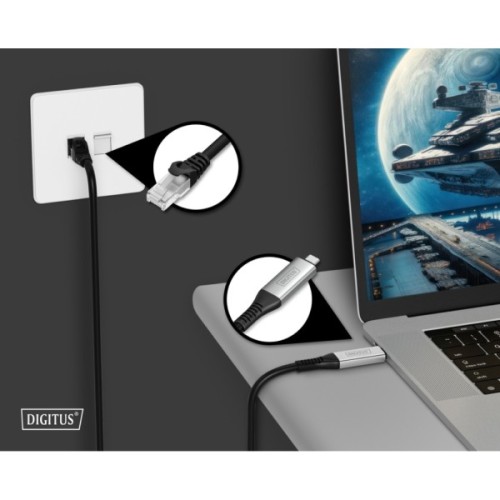 Дата кабель USB-C to RJ45 Ethernet 2.0m CAT6A S/FTP 1Gbps LSZH Digitus (AK-300601-020-S)