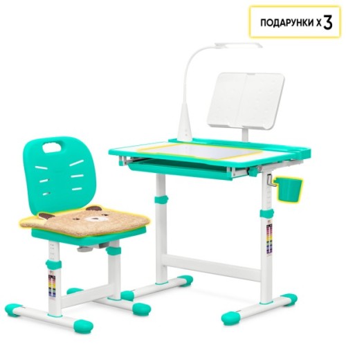 Парта зі стільцем Evo-kids (стіл+стілець+полиця+лампа) Green (Evo-17 Z Ergo)