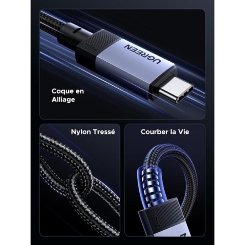 Дата кабель USB-C to USB-C 2.0m 240W 10Gbps braided black Ugreen (95619)