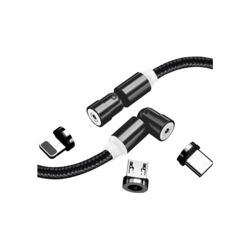 Дата кабель USB 2.0 AM to Lightning + Micro 5P + USB-C 1.0m Magnetic Ro ColorWay (CW-CBUU037-BK)