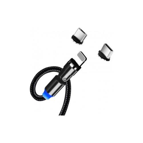 Дата кабель USB 2.0 AM to Lightning + Micro 5P + USB-C 1.0m Magnetic Ro ColorWay (CW-CBUU037-BK)