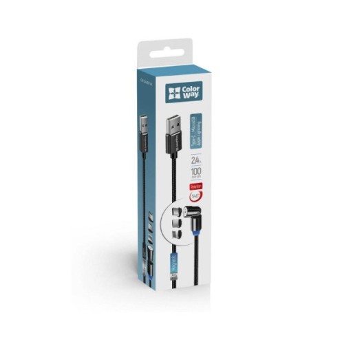 Дата кабель USB 2.0 AM to Lightning + Micro 5P + USB-C 1.0m Magnetic Ro ColorWay (CW-CBUU037-BK)