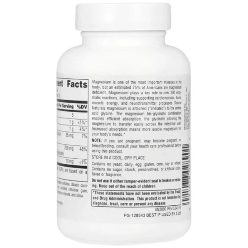 Вітамінно-мінеральний комплекс Source Naturals Магній гліцинат, Magnesium Glycinate, 60 таблеток (SN2890)