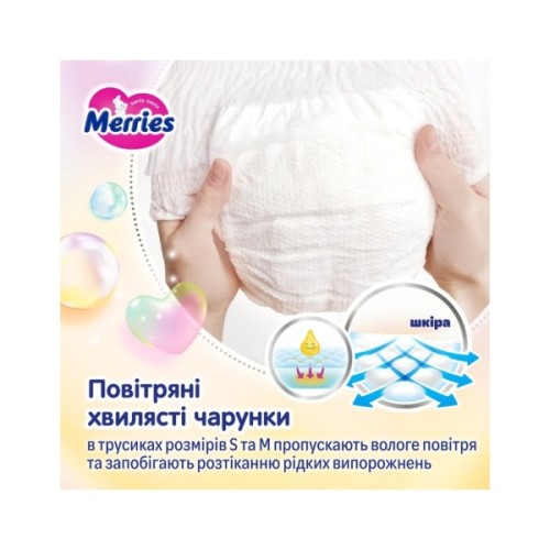Підгузки Merries розмір M (6-11 кг) трусики 62 шт (4901301442949)