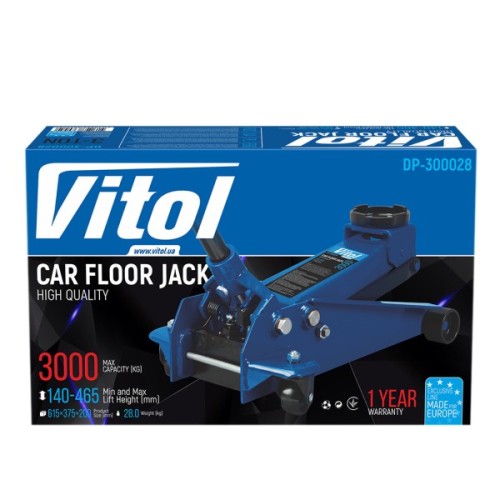 Домкрат Vitol DP-300028, підкатний, гідравлічний, 3т, min 140мм, max 465мм (DP-300028)