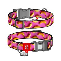 Нашийник для тварин WAUDOG Nylon з QR паспортом "Банани на рожевому" пластиковий фастекс S (280-4055)