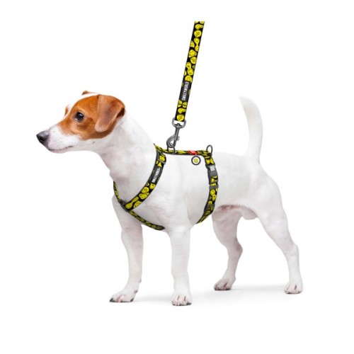 Шлея для собак WAUDOG Nylon анатомічна H-подібна з QR-паспортом "Смайли на чорному" пластиковий фастекс, XL (346-0181)