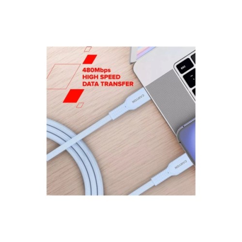 Дата кабель USB-C to USB-C 1.0m OnWire 60CL C-C 60W COLOR Braided 1m White Canyon (CND-CCAP60AB10W)