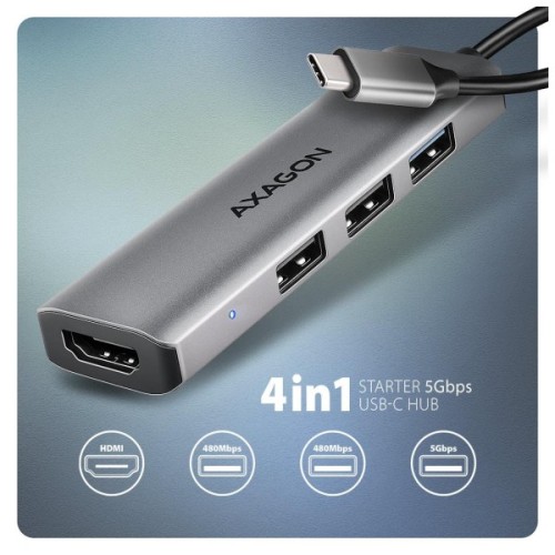 Концентратор AXAGON USB-C to 3xUSB-A + HDMI 0.15m gray (HMC-H3A)