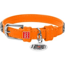 Нашийник для тварин WAUDOG Glamour з QR-паспортом "Стрази" XS Ш 12 мм помаранчевий (33084)