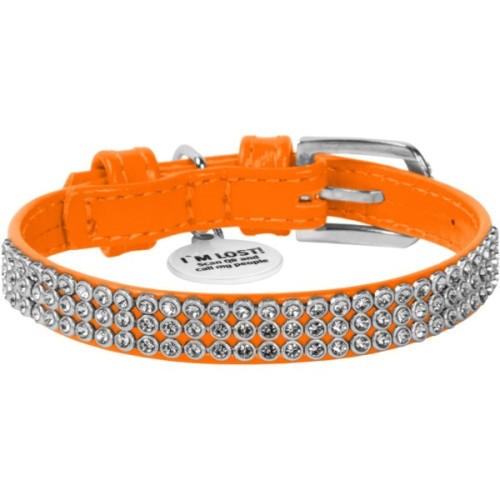 Нашийник для тварин WAUDOG Glamour з QR-паспортом "Стрази" XS Ш 12 мм помаранчевий (33084)
