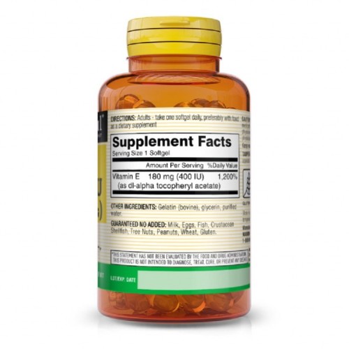 Вітамін Mason Natural Вітамін Е 180мг, Vitamin E 400 IU, 100 гелевих капсул (MAV-05051)