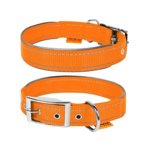 Нашийник для тварин Dog Extreme подвійний зі світловідбиваючою вставкою Ш 40 мм Д 46-58 см помаранчевий (64484)
