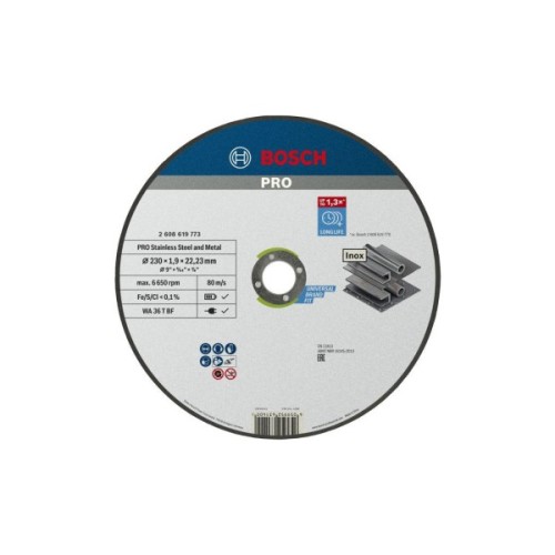 Круг відрізний Bosch Professional, для нержавіючої сталі та металу, 230×1.9×22.23 mm (2.608.619.773)