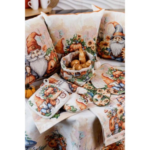 Наволочка Прованс гобеленова декоративна Гарбузові гноми з возиком 45х45 (036216)