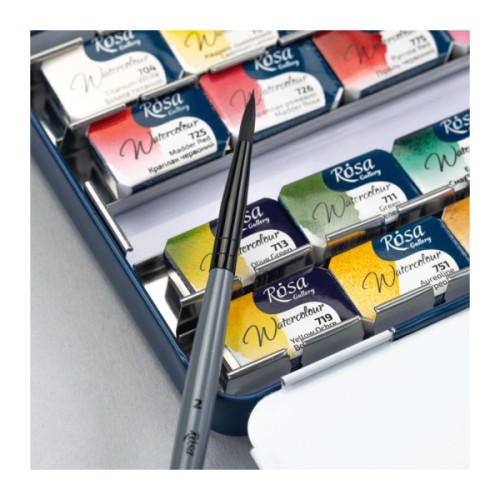 Акварельні фарби Rosa Gallery BOTANICAL 282,5мл з пензлем, кювета Індіго металевий пенал (4823098544791)