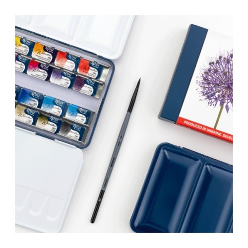 Акварельні фарби Rosa Gallery BOTANICAL 282,5мл з пензлем, кювета Індіго металевий пенал (4823098544791)